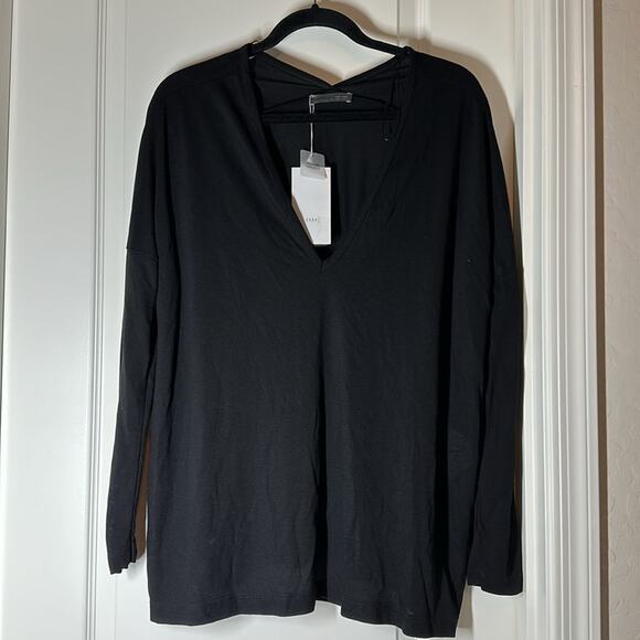 Zara W & B Long Sleeve V-Neck Semi-Sheer Black Delicate Blouse Top Size L - Picture 4 of 14